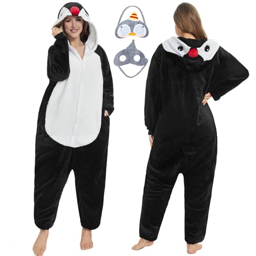 JONRRYIN Pijamas de Animales para Adultos, Unisex Pijama Entero Mujer con Máscaras de Animales, Pijama Mono Onesie Invierno Traje de Cosplay, Disfraz de Animales para Carnaval