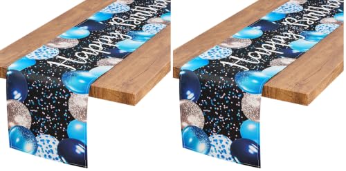 Image of Letjolt Silvery Blue Balloon Happy Birthday Table Runner 72 Inches (Pack of 2)