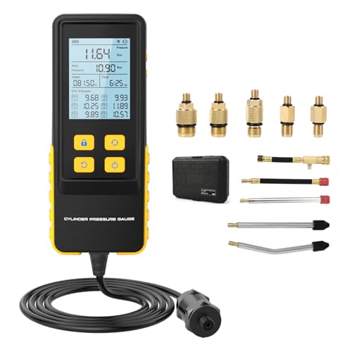 LINXINO PT610 Automotive Compression Tester 0-426psi 0-29bar 0-30 Kg/Cm²Digital Cylinder Leak Down Tester 10pcs Petrol Engine Cylinder Compression Tester Kit