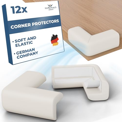 Hoffenbach 12x Baby Corner Protectors Soft Foam Edge Guard for Kids Self-Adhesive Bumpers for Child Safety Furniture Desks Tables Safe & Durable White