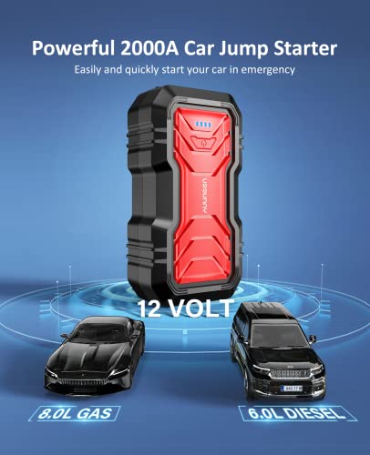 Car Jump Starter, 2000A 12V Ussunny Battery Charger Pack, For Up To 8L Gasoline And 6L Diesel Engine, Portable Automotive Power Bank Charger, Auto Smart Battery Booster With Jumper Cables Led Light #TOP1