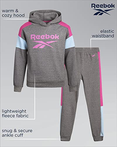 Reebok Girls' Sweatsuit Set - 2 Piece Fleece Hoodie and Jogger Sweatpants (Size: 7-12), Size 7, Lig