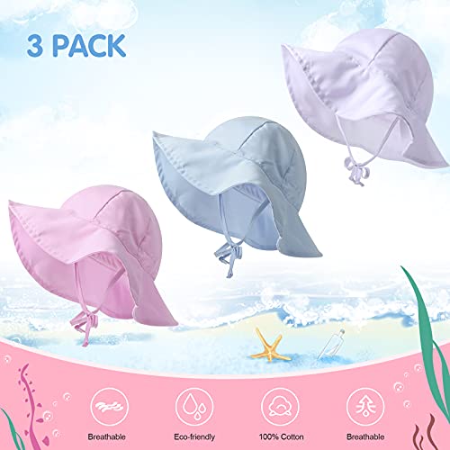 3 Pieces Sun Baby Hat Outdoor Adjustable Beach Hat Floppy Hat With Protection Wide Brim For 0-12 Month Boy And Girls (White, Blue, Pink) #TOP2