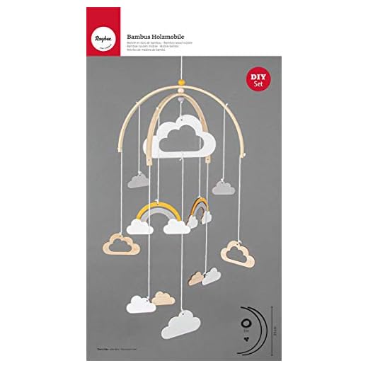 Rayher 63071000 Bambus Holzmobile, 2 Bögen à 26 cm, 6-teilig, SB-Btl. 1Set, Holz