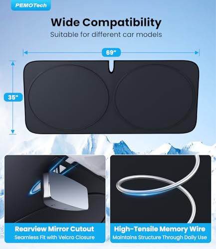 Image of PEMOTech 2026 Upgraded Truck Windshield Sun Shade, Protector for F150 /Raptor /Rv /Tikka, Thickened Overlapping Car Window Shades, Rays Blocker & Sun Dash Cover, Jeep Wrangler Accessories (69x35 inches)
