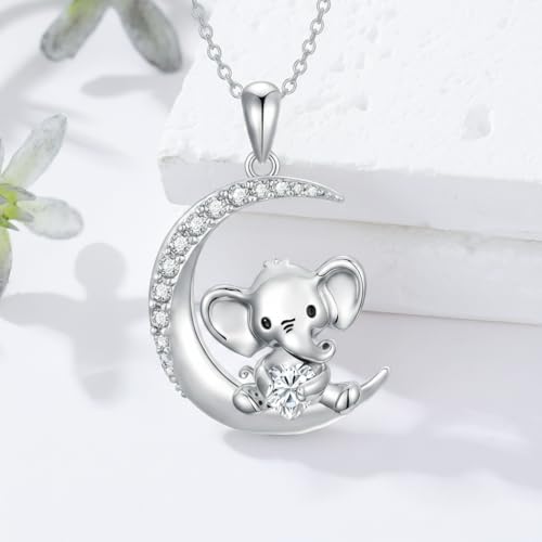 Image of PROESS Animal Birthstone Necklace 925 Sterling Silver Otter /Axolotl /Hippo /Elephant /Dachshund /Monkey /Red Panda Pendant Necklace Animal Birthstone Jewelry Gifts for Women