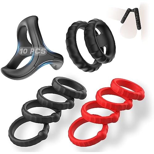 Silicone Penis Ring Set Sex Toys for Men, Amortoy 10 PCS Men’s Cock Rings Penis Sleeve Shaft for Erection Enhancing, Soft Stretchy Male Sex Toys, Adult Toys for Couples Pleasure