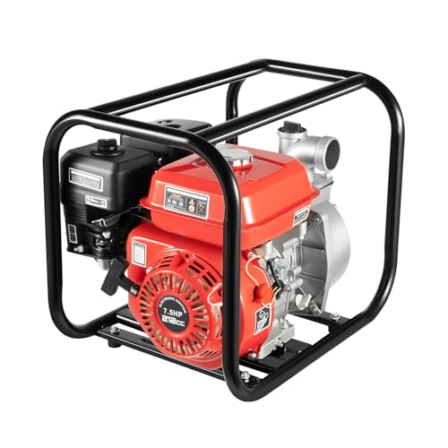 Benzin Wasserpumpe 4kW 25000L/h, 30m Förderhöhe,2 Zoll Anschluss, 7.5 PS Gartenpumpe Schmutzwasserpumpe mit 4-Takt-Motor und 7m Ansaughöhe, Seilzugstart,Benzin Pumpe mit 7.5m Auslassrohr