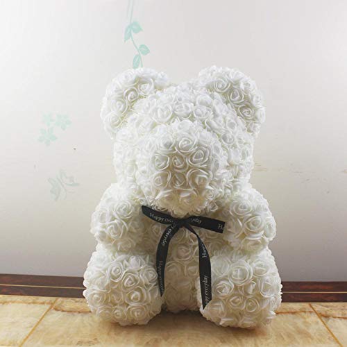 Chalkalon Ours en rose artificielle - 25 cm, rose préservée, fleur éternelle, cadeau créatif pour la Saint-Valentin, un anniversaire, un mariage, un anniversaire (blanc pur) Cover