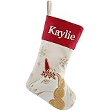 DearSun 18' Dia Personalized Christmas Stocking with Embroidered Names, Lovely Christmas Unicorn Designs Quality Linen Stockings for Holiday Family Decor(Unicorn)