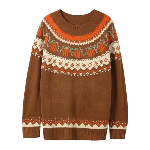 Norweger Pullover Damen Weihnachten Herbst Winter Strickpullover Langarm Pulli Winterpullover Warm Strickpulli Rundhals Island Pullover mit...