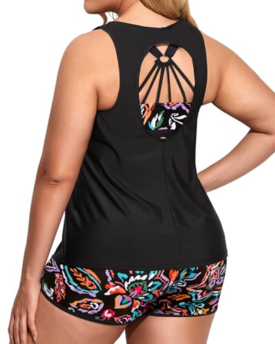 Image of Holipick Women Plus Size Swimsuits - Athletic 3 Piece Tankini with Shorts