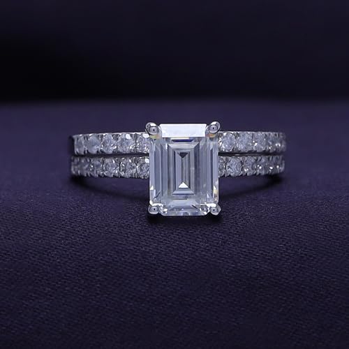 SAVEARTH DIAMONDS Emerald & Round Lab Created Moissanite Diamond Solitaire Bridal Set Wedding Ring In 10K Or 14K Solid Gold (VVS1 Clarity, 2.33 Cttw)2