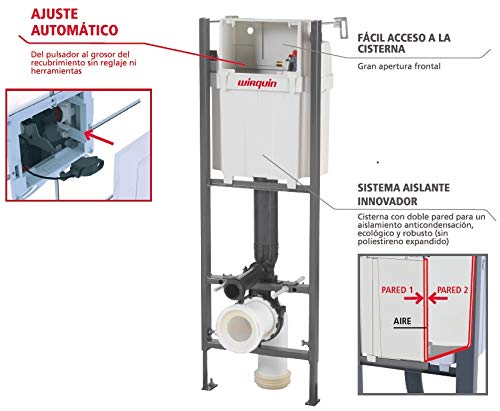 Wirquin pro - Cisterna empotrada con pulsador design aluminio para WC, 0,98-1,17 m Ref.55950018