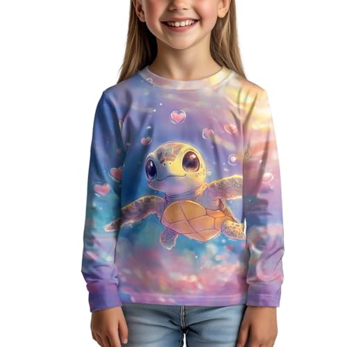 Image of Girls Cartoon Print Long Sleeve Graphic Tee Casual Crew Neck T-Shirts for 3-16 Years Little Girls