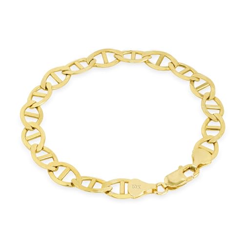 Nuragold 10K Real Yellow Gold Solid Mariner Chain Anchor Link Bracelet 7