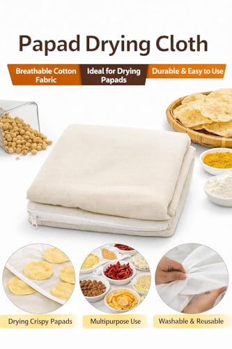 Image of Unbleached Cotton Drying Cloth with Mesh Net & Zipper | Breathable Papad, Vadagam, Spices & Millet Dryer | Reusable, Washable Food Drying Net Cover (29x38 cm)