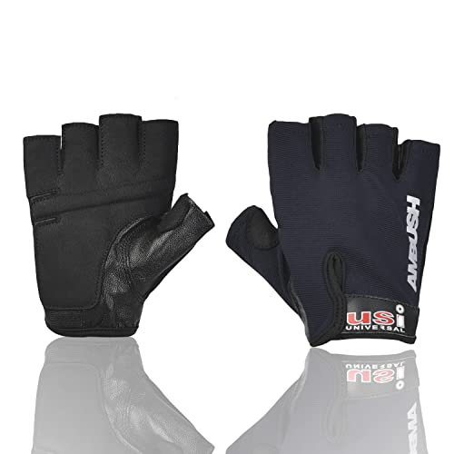 Image of USI UNIVERSAL 733A Ambush Fitness Gym Gloves, Workout Powerlifting Gloves, Leather Polyester, Elastane Neoprene, Foam Construction, Suede Leather Palm (Large, Grey)