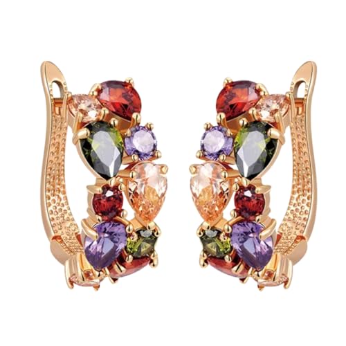Brinco Feminino Luxo 'Vibrant Colors' &ndash; Cristais Coloridos, Semijoia Premium com Zirc&ocirc;nias,...