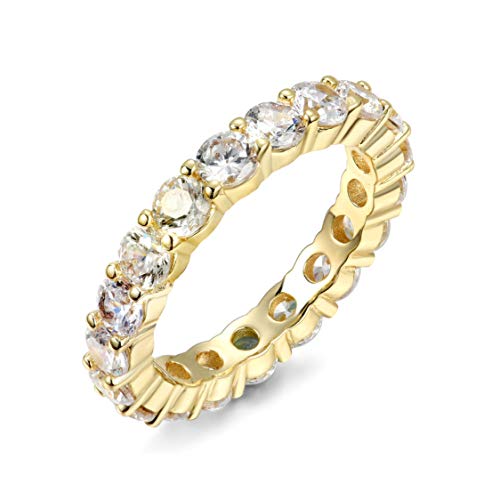 NYC Sterling 4MM Gold Cubic Zirconia Round Luxury Eternity Rings, Box Included (6)