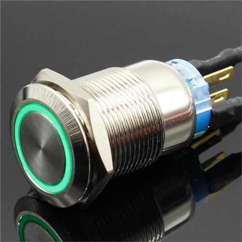 Bouton de commande étanche 19mm alumine noir avec voyant lumineux vert - 3