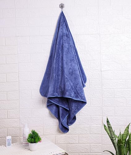 Image of Fezora Microfiber Towel for Bath-Soft Coral Fleece Towel with Extra Soft & Quick Dry Large Size Towels Hook Super Absorbent-Bath Towel for Men and Women-70 x 140 cm (Dark Blue)