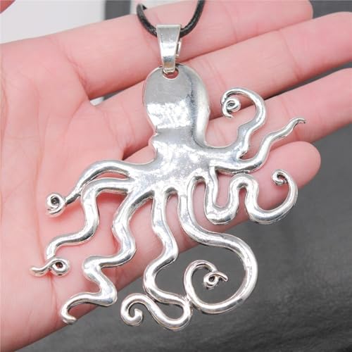 Pendentif poulpe noir et argent grand format pour collier - 2