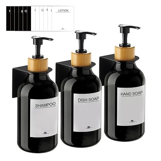 Dispensador Jabon Baño,3 Piezas 500ml Dispensador Gel y Champu Ducha con 3 Soportes Sin Taladrar, Pared - Negra