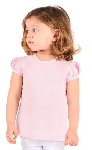 Image of Lilax Girls Short Puff Sleeve Cotton T-Shirt, Toddler & Little Girls Top | 95% Cotton Puff Sleeve Tee; Crewneck, Short Sleeve; Toddler & Girls Sizes 2T-12; for School, Play & Everyday; Machine Wash