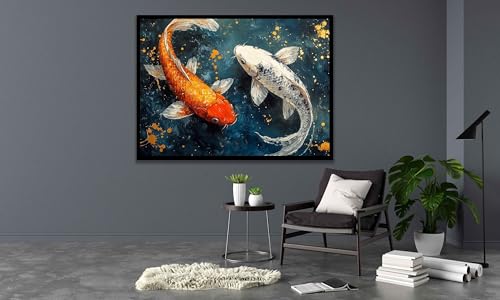 Tableau carpes koï contre murs vides : affiche japonaise 40x60cm