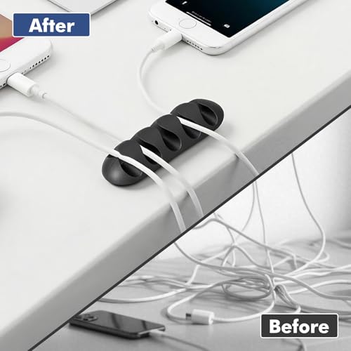 Cable Clips Cord Holder - 18 PCS Black Adhesive Phone Cord Organizer Charger Holder Cable Wire Management Clips Keeper for Nightstand, Desk, Office or Mouse - Image 6