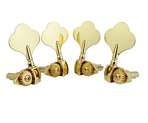 Guyker オープンフレーム エレキベースマシンヘッド (2R + 2L) - 1:20比 ギアチューナー チューニングキーペグ - ゴールデン