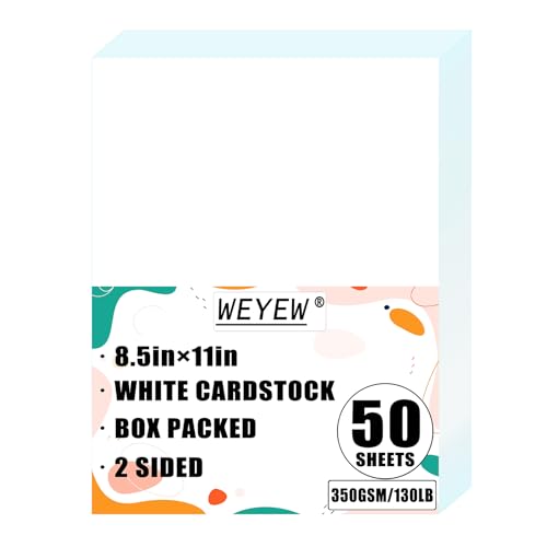 50 Sheets 130lb White Cardstock 8.5 x 11 Extra Heavy Duty Bright White Paper for Card Base DIY Craft Card Making 130LB Cover 350 GSM