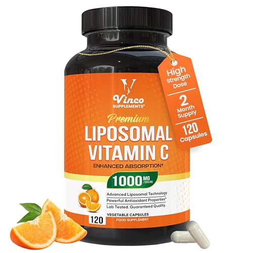 Vinco Liposomal Vitamin C Capsules 1000mg - Advanced Absorption Technology for Daily Wellness Support - Supports Immune Function Energy Levels & Skin Health - Liposomal VIT C - 120 Vegan Capsules