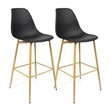 THE SECRET HOME - Conjunto de 1 y 2 Taburetes de Estilo Nórdico - Taburete con Base de Polipropileno y Metal/Madera - Ideal para Cocina - 2 Modelos (2, Modelo 2 - Negro)