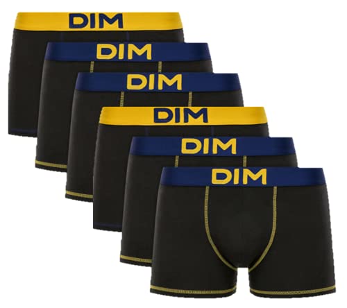 Dim Boxer Style Mix&Colors Coton Stretch Homme x6, Noir Ct Bleu Marin/Noir Ct Jaune Safran/Noir Ct Bleu Marin, 4