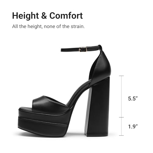 Image of DREAM PAIRS High Heels Chunky Block Platform Heels for Women Ankle Strap Sexy Open Square Toe Heels Dressy Pumps Sandals