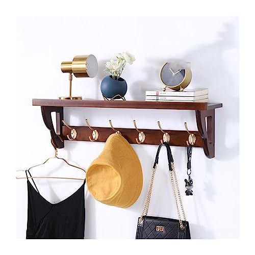 Perchero de pared con estante de madera y ganchos ISCBAFYX para entrada