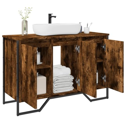 Mueble de baño auxiliar roble ahumado de 91x35x60 cm en madera de ingeniería 2