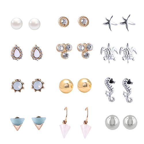 Fsimlimg 12 Pairs Dainty Stud Earring Set for Women Girls Multiple Hypoallergenic Cute Earrings Packs