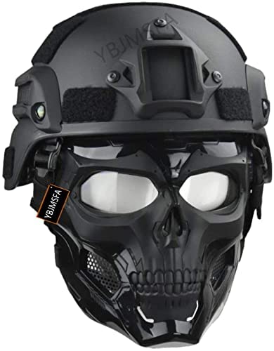 Tactical PJ Helmet and Airsoft Skull Full Face Protective Mask, Dual Mode Wear Design for Airsoft Paintball CS Game