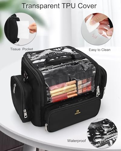 Image of Makeup Brush Case Stand-up Makeup Cup Makeup Brush Holder Travel Professional Cosmetic Bag Artist Storage Bag Large Makeup Bag with Adjustable Divide, 05-Black, 03-Super Large, Makeup Brush Bag