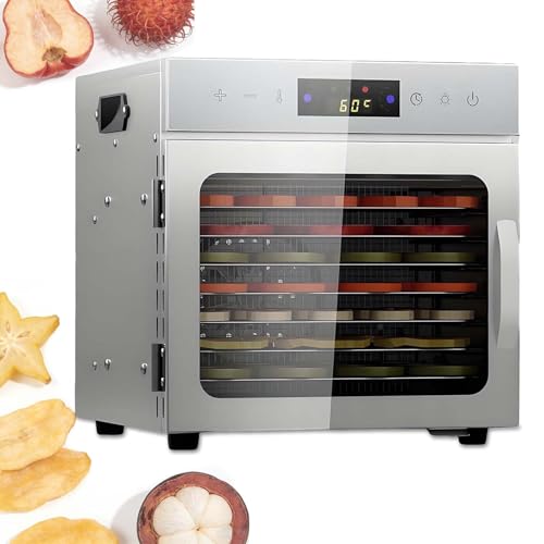 QFGain Deshidratador De Alimentos con Temperatura Y Temporizador Ajustables Y Control TáCtil para Secar Frutas, Verduras, Carne, Cecina De Pavo, Cecina De Pescado Y Comida Casera 8Plates
