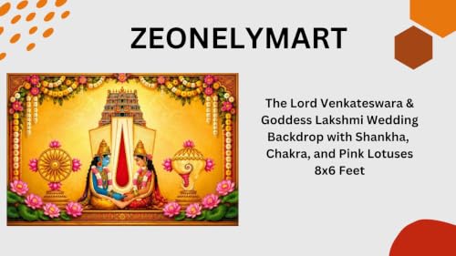 Image of srinu Vasu namnam Background | Venkateswara & Goddess Lakshmi Wedding Backdrop with Shankha, Chakra, and Pink Lotuses 6x8 Feet | Lakshmi Pooja Background