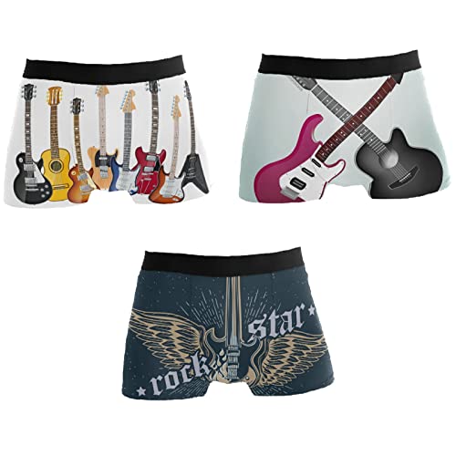 3 Pack Mens Trunks Underwear with Pouch Electric Guitars Guitar Rock Star Guitar Soft Breathable Boxer Briefs