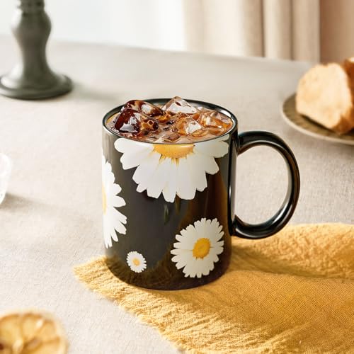 Taza de cerámica negra floral de 12 oz miniatura 5