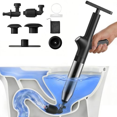 HAMITOR Toilet Plunger Drain Clog Remover: High Pressure Air Plunger & Heavy Duty Toilet Snake with...
