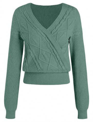 Image of ZAFUL Women's V Neck Cable Knit Sweater