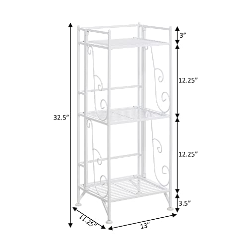Image of Convenience Concepts Xtra Storage 3 Tier Folding Metal Shelf with Scroll Design, White