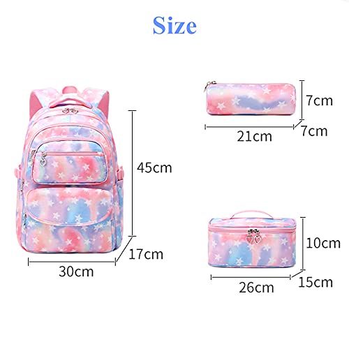Kids Backpack With Lunch Box, Backpack For Girls, Lightweight Elementary Bookbags Middle-School Backpacks Set, Cute Star-Print Schoolbag #TOP2